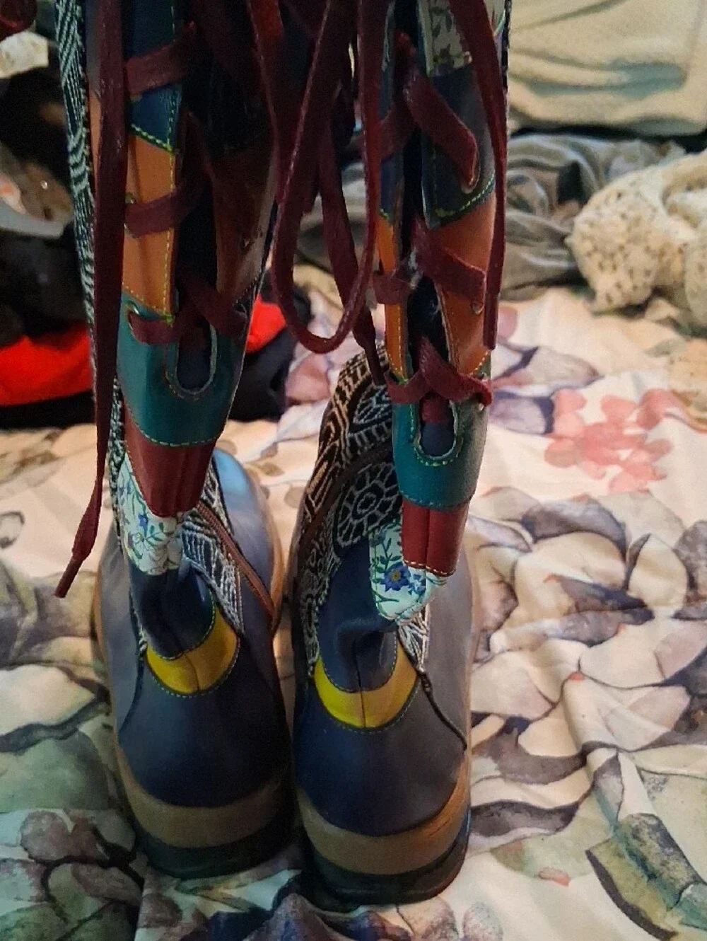 Women's Blue Patterned Tall Winter Boots